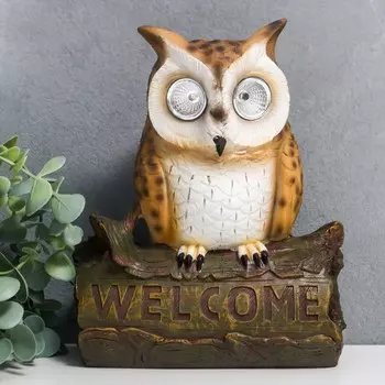 Сувенир полистоун свет "Филин на брёвнышке" от солнечной батареи 21,5х8х17,5 см