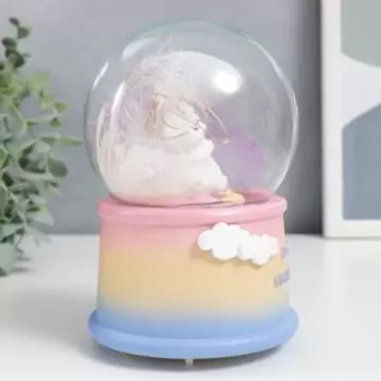 Сувенир полистоун свет "Спящая кошечка-единорог в шаре" 14х10х10 см