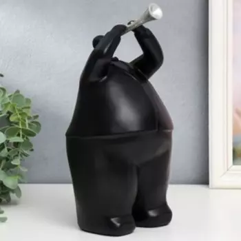 Сувенир полистоун "Толстячок-музыкант с трубой" чёрный 25х12,5х13 см