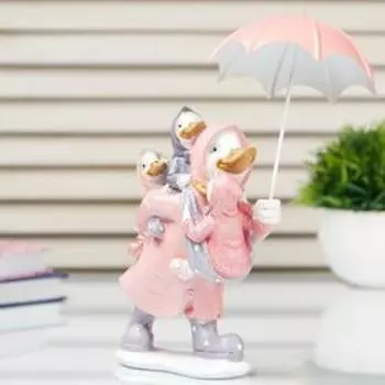 Сувенир полистоун "Уточка с утятами в дождевиках под зонтом" 21х13х9,5 см