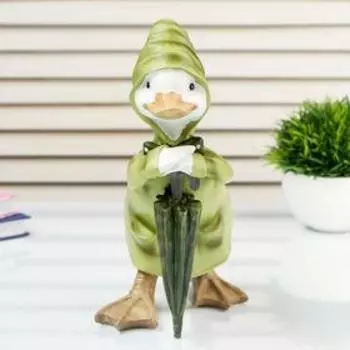 Сувенир полистоун "Утёнок в зелёном дождевике с зонтом" 23,5х17х13 см