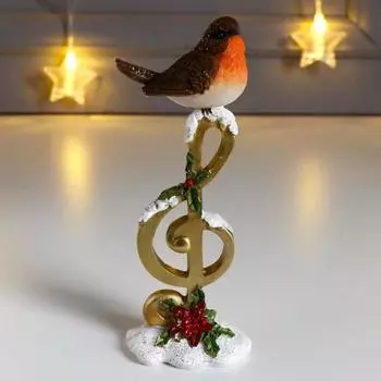 Сувенир полистоун "Воробей на скрипичном ключе в сугробе" блеск 15,5х4,5х6,5 см