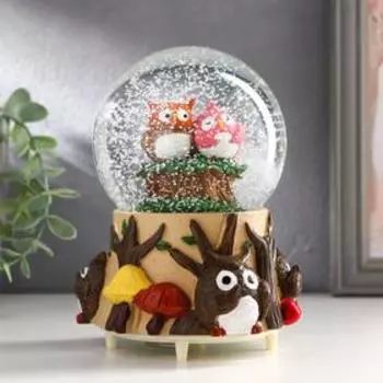 Стеклянный шар музыка "Совята на пенечке" крутится МИКС 15х10х10 см