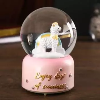 Сувенир полистоун водяной шар музыка, свет "Лама и радуга" МИКС 12,8х8х8 см