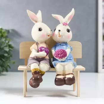 Сувенир полистоун "Зайчики на скамеечке - свидание" 17,5х7х12,5 см