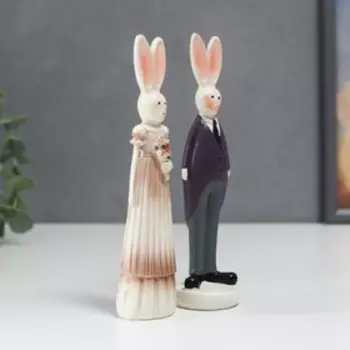 Сувенир полистоун "Зайчики - романтичный вечер" набор 2 шт 15,5х5х5 см