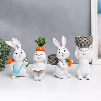 Сувенир полистоун "Зайчики-садоводы" набор 4 шт 19 см