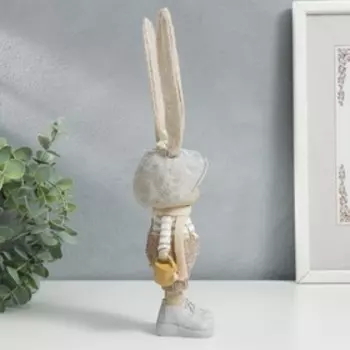 Сувенир полистоун "Зайка в кепке, комбинезоне, с леечкой и морковкой" бежевый 29х8,5х9,5 см 733017