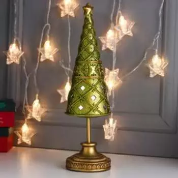 Сувенир полистоун "Зелёная ёлочка-конус с золотыми узорами и золотой звездой" 37х11х11 см