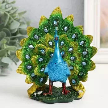 Сувенир полистоун "Зелёный павлин с пышным хвостом" 11,5х6х12 см