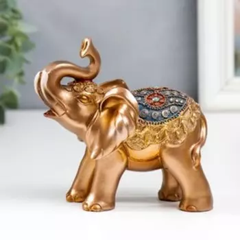 Сувенир полистоун "Золотистый слон в синей попоне с кисточками" МИКС 11,5х6х12,5 см
