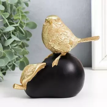 Сувенир полистоун "Золотой воробушек на чёрной груше" 13х14х7 см