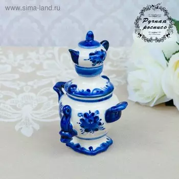 Сувенир "Самовар", малый, гжель, фарфор, 12х10 см