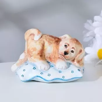 Сувенир "Щенок на подушке", ярославская майолика, h=7 см