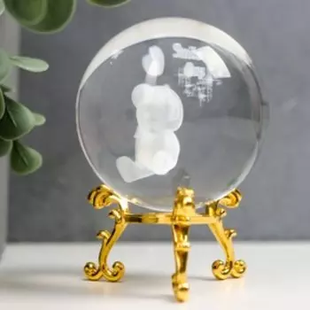 Сувенир стекло "Милый медвежонок" d=6 см ажурная подставка 8,5х6х6 см