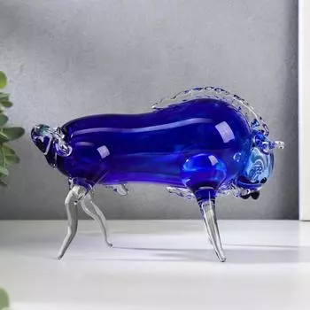 Сувенир стекло в стеклокрошку "Бык" 13 см Синий