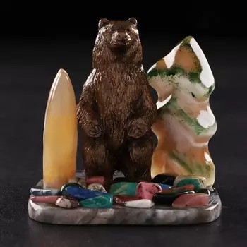 Сувенир "Стоячий мишка с елкой", селенит