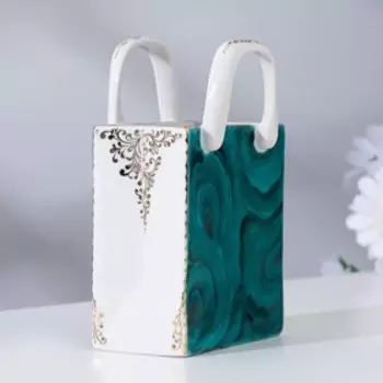 Сувенир "Сумка", роспись Малахит, высота 10 см, фарфор