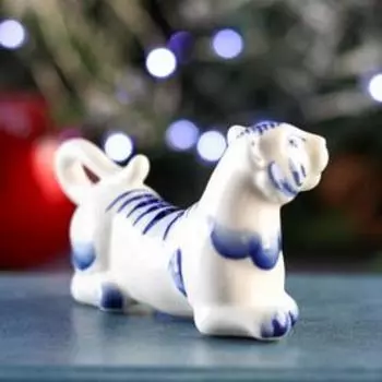 Сувенир "Тигр лежащий", 3х9х5 см, гжель