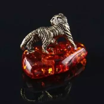 Сувенир "Тигр Шерхан", латунь, янтарь, 1,6х1,1х2,8 см