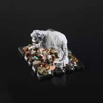 Сувенир "Тигр в стойке", змеевик, мрамор