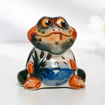 Сувенир «Жаба», средняя, 6 см, цвет, гжель