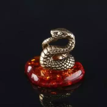Сувенир "Змея без шара", латунь, янтарная смола, 2,0х1,8х2,0 см