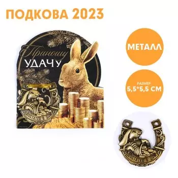 Сувенирная подкова 2023 «Приношу удачу», металл, 5,5 х 5,5 см