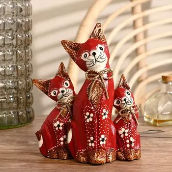Сувенирный набор «Красные кошечки», h=20 см, h=15 см, h=12 см, 41320 см, дерево