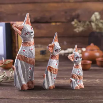 Сувенирный набор "Кошечки с полосками" дерево (высота 20,15,12 см)