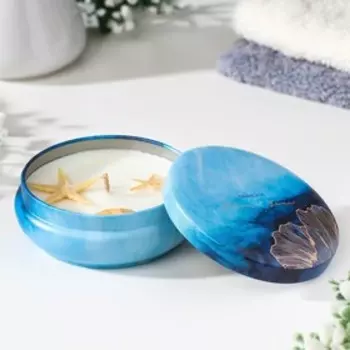 Ароматическая свеча в банке «Морской бриз», из соевого воска с сухоцветом, 38.5 см, 110 г