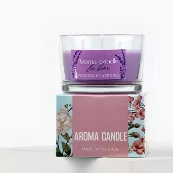 Свеча ароматическая в стекле «For home» аромасвеча с натуральными камнями: лаванда, 6,8 х 5 см.