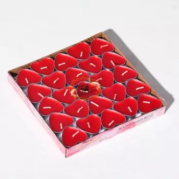 Свеча чайная "Сердце" 6г, 50шт, красные