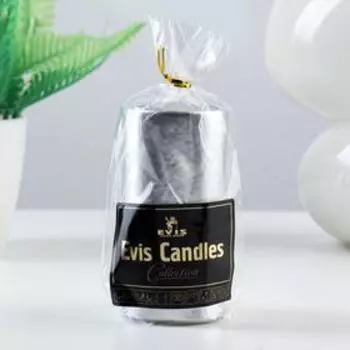 Свеча - цилиндр, 5х10 см, 21 ч, серебро