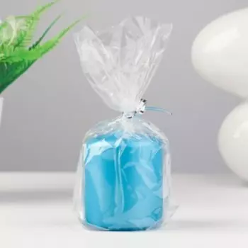 Свеча - цилиндр, 5х6 см, голубой блеск