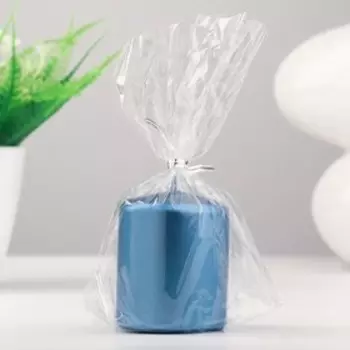 Свеча - цилиндр, 5х6 см, синий блеск