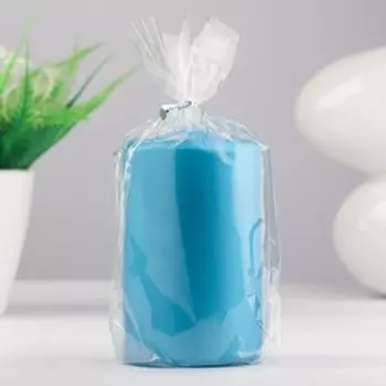 Свеча - цилиндр, 6х10 см, голубой блеск