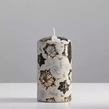 Свеча - цилиндр "Кленовый лист", 7х13 см, белый