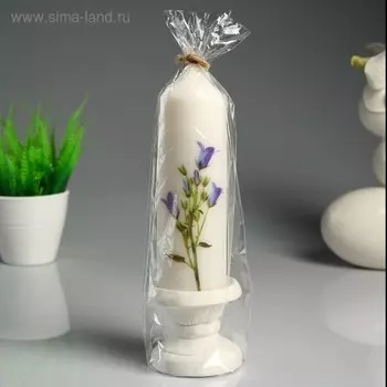 Свеча- цилиндр "Колокольчики" белая, с декором, на подставке, 5×15,5 см