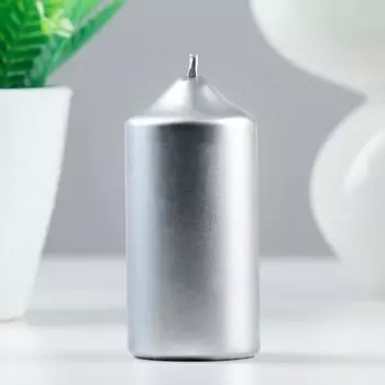 Свеча - цилиндр, плёнка, серебряная, 4х8,5см