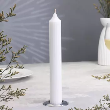 Свеча-цилиндр с гранями, 25х3,5 см, белая, 10 ч