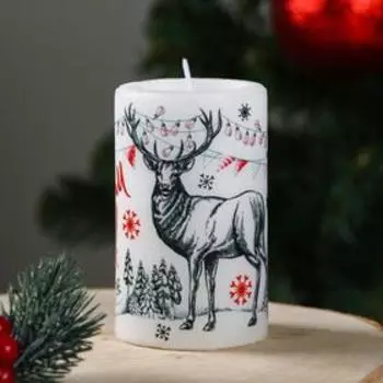 Свеча-цилиндр «С Новым годом!», 610 см, 30 ч, 227 г, графика