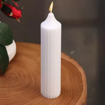 Свеча-цилиндр с ребрами, 3,5х15см., белая