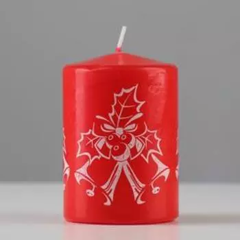 Свеча - цилиндр с узорами "Колокольчики", 5,6х8 см, красная с белым