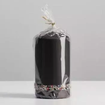 Свеча - цилиндр со стразами "Гламур", 7х13 см, черный