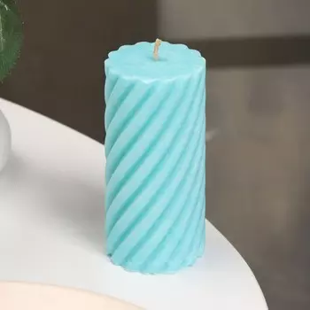 Свеча-цилиндр "Спираль", 5х10 см, бирюзовая, 6 ч