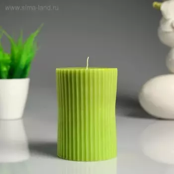 Свеча- цилиндр "Зелёный чай" с полосками, ароматическая, 7×10 см