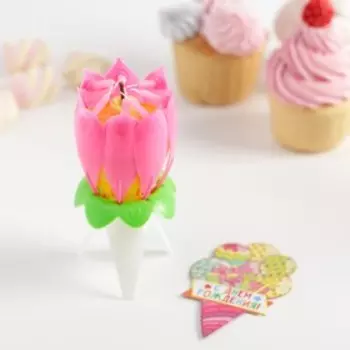 Свеча цветок в торт музыкальная, розовая