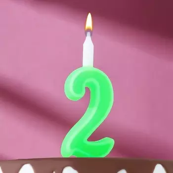 Свеча для торта цифра "Классика", 9,7 см, цифра "2" зелёная