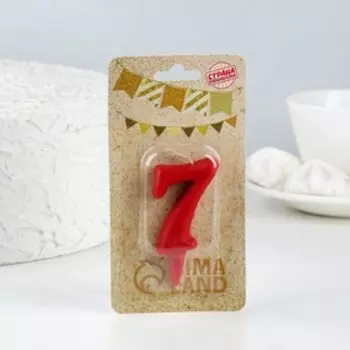 Свеча для торта цифра "Овал" "7", красная, 5,5 см